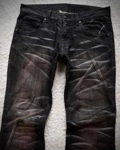 Tornado Mart Bordeaux Clawmarks Coated Flared Jeans