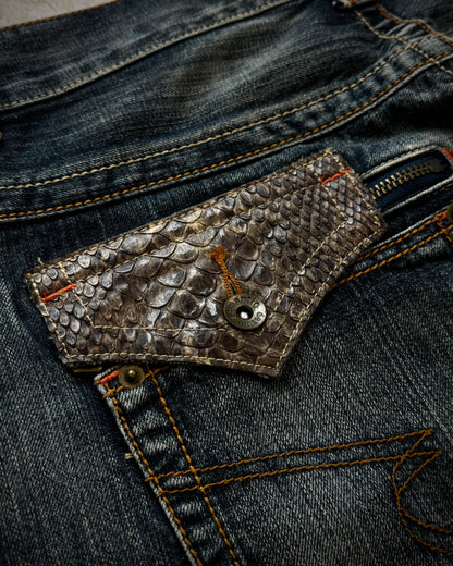 Semantic Design Python Pocket Detailed Spiral Flared Jeans