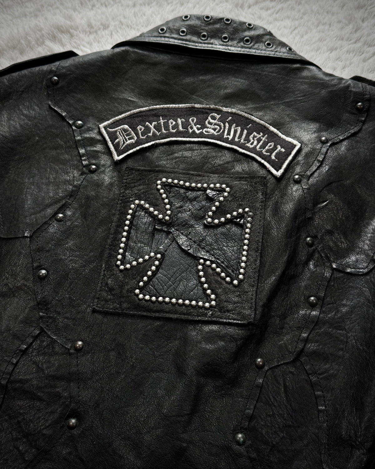 Yasuyuki Ishii Studded Raw Cut Leather Patchwork Jacket