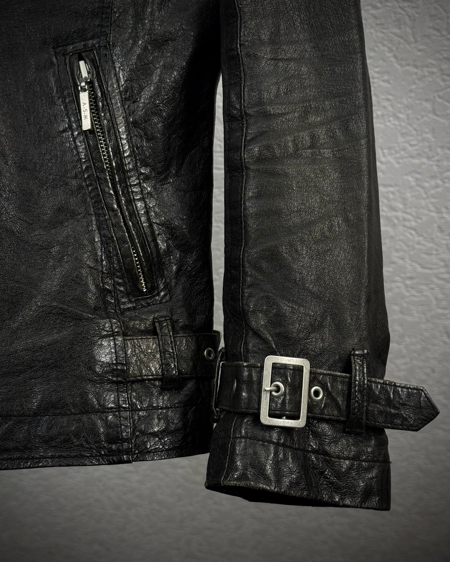 Atelier Sab Men Chunky Raccoon Fur Collar Leather Jacket