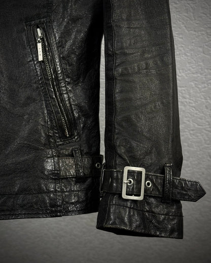 Atelier Sab Men Chunky Raccoon Fur Collar Leather Jacket