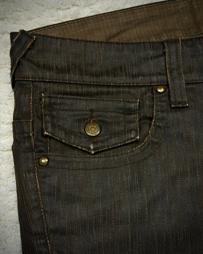 Tornado Mart Waxed Vintage Textured Spiral Flared Jeans