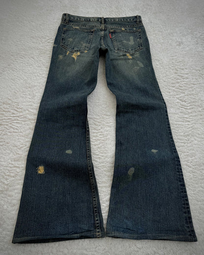Tornado Mart Mud Washed Crash Distressed Flared Jeans