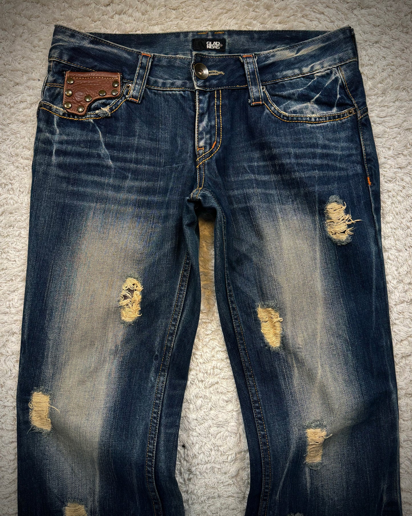 Glad News Studded Leather Pockets Flared Jeans