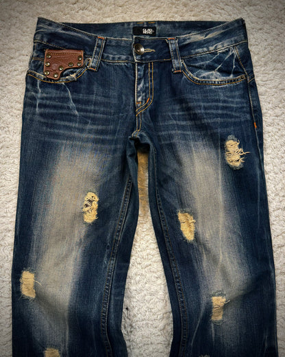 Glad News Studded Leather Pockets Flared Jeans