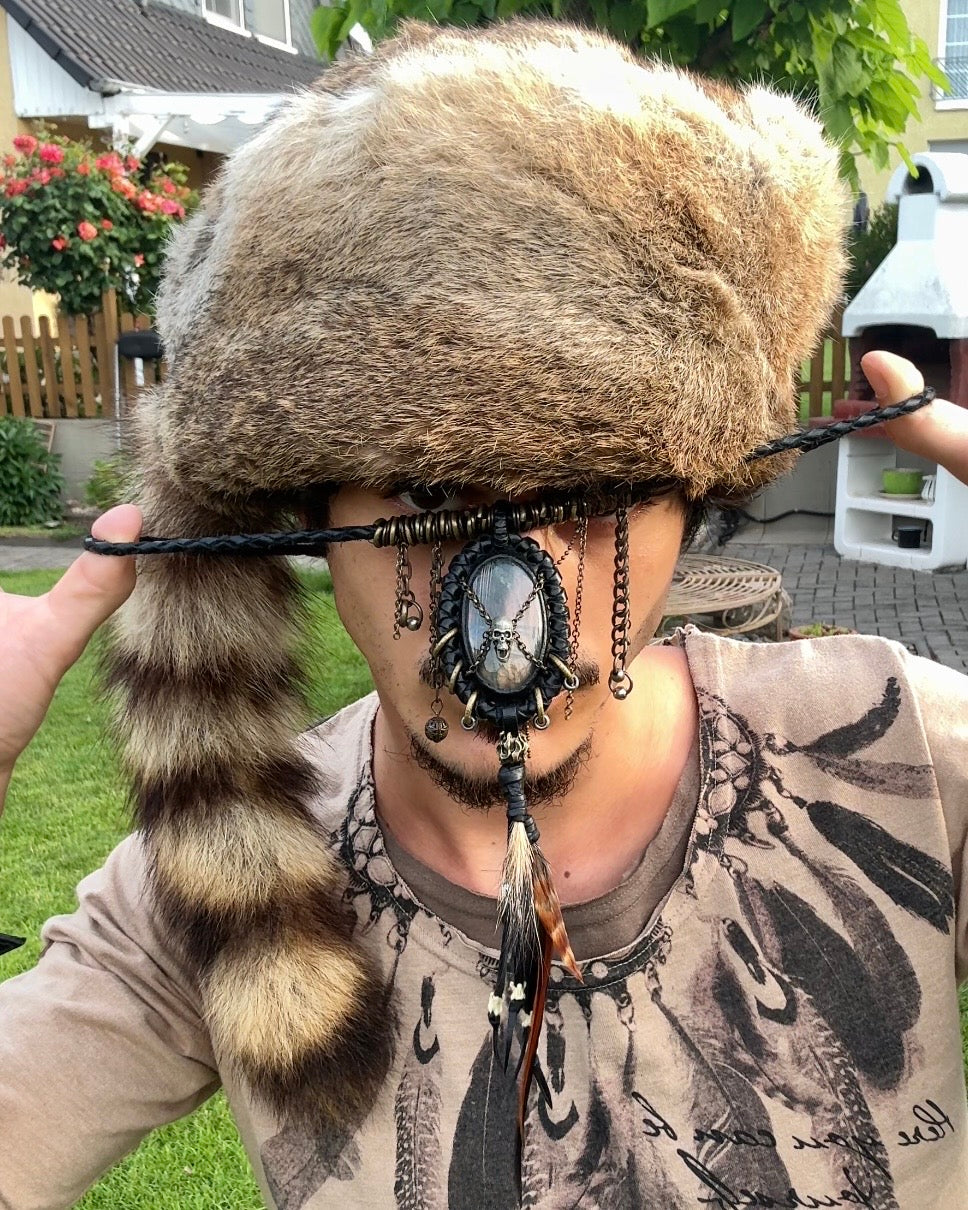 Rabbit Fur Raccoon Tail Hat