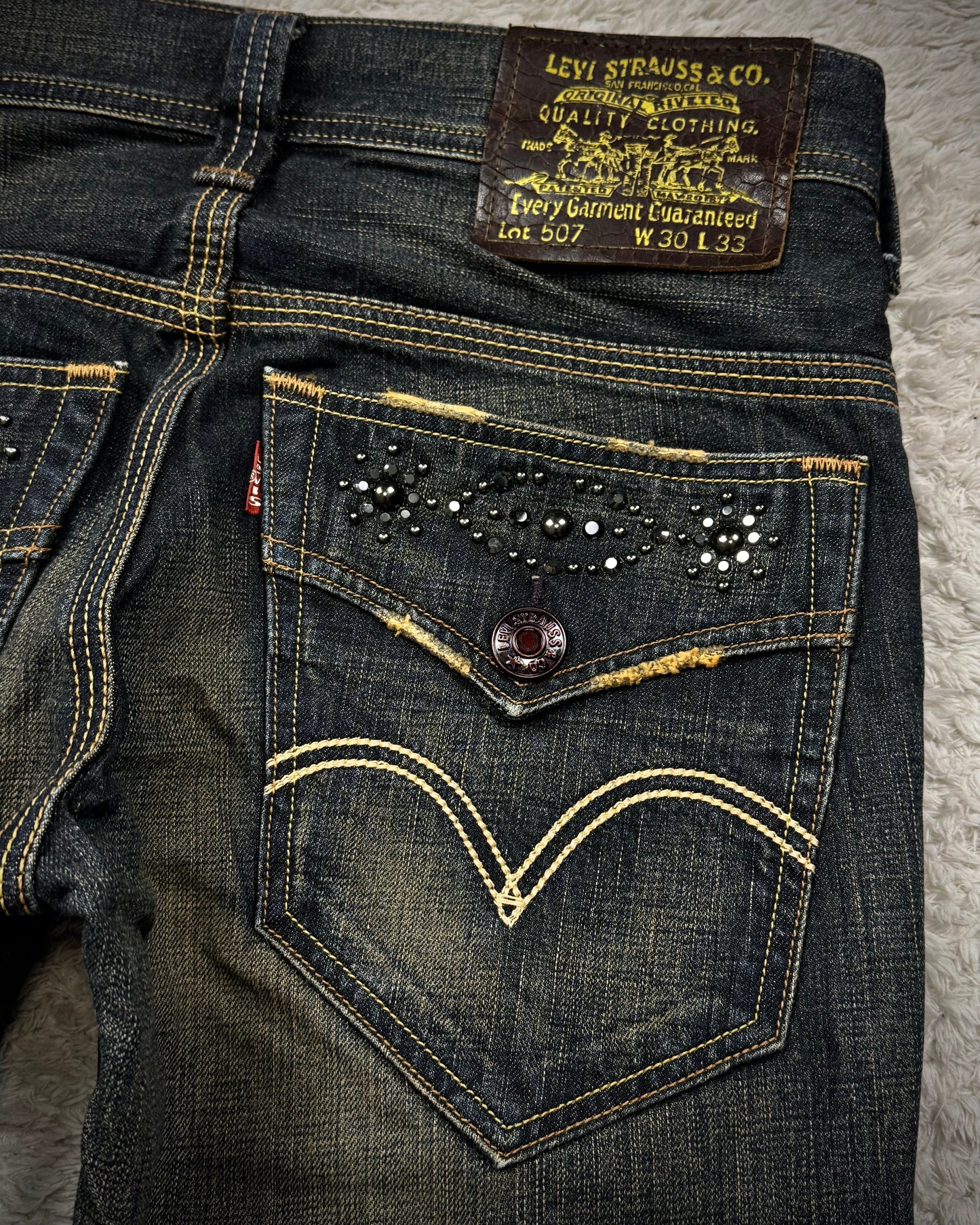 Levi’s 507 Mud Whisker Washed Studded Bootcut Jeans