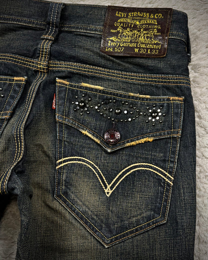 Levi’s 507 Mud Whisker Washed Studded Bootcut Jeans