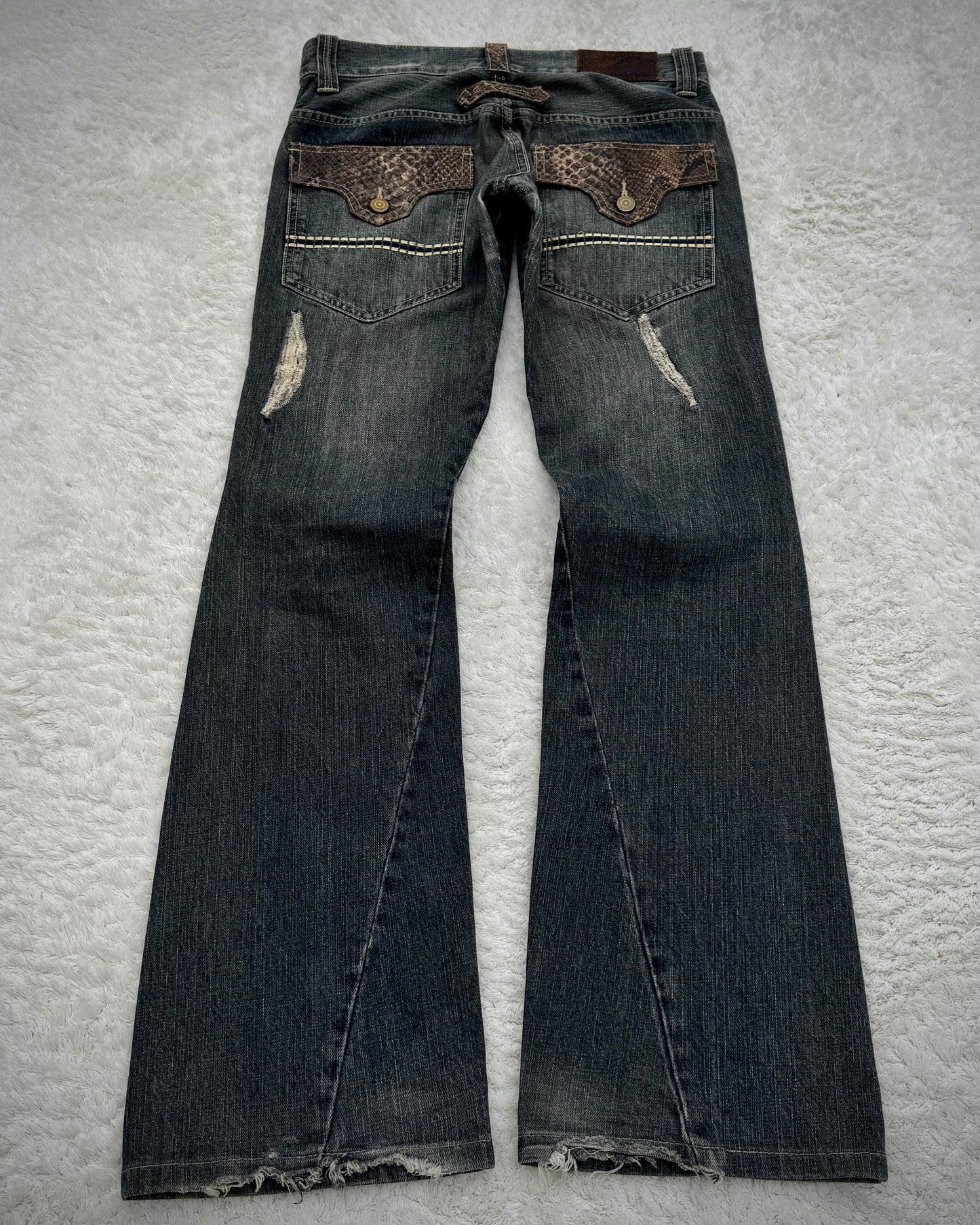 Tornado Mart Python Detailed Distressed Flared Jeans