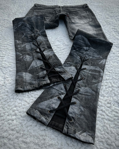 Tornado Mart Backlace Crystal Washed Flared Jeans