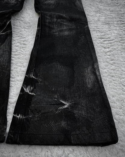 Tornado Mart Snakeskin Imprinted Lace Up Flared Jeans