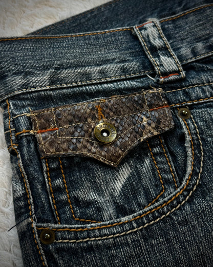 Semantic Design Python Pocket Detailed Spiral Flared Jeans