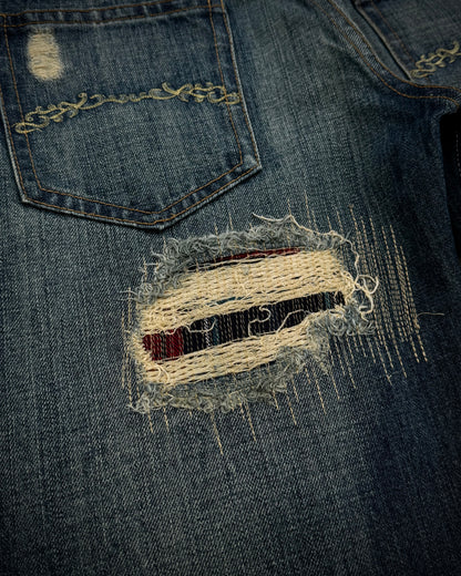 Midas Stitch Repaired Distressed Flared Jeans