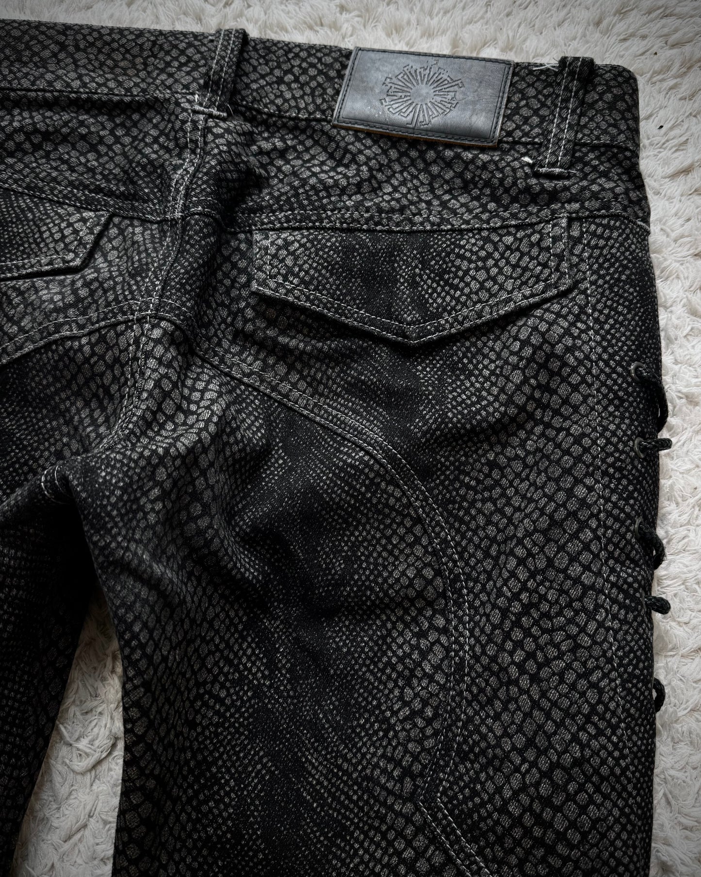 Tornado Mart Python Lace Up Flared Jeans