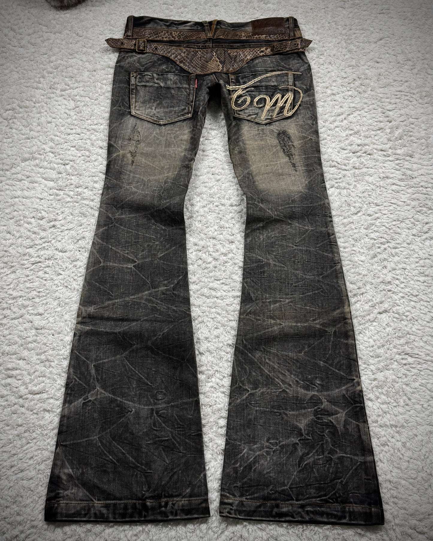 Tornado Mart Python Belted Flared Jeans