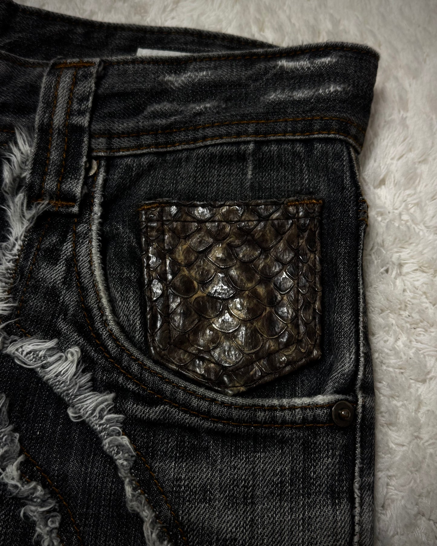 Semantic Design Clawmark Washed Snakeskin Detailed Bootcut Denim
