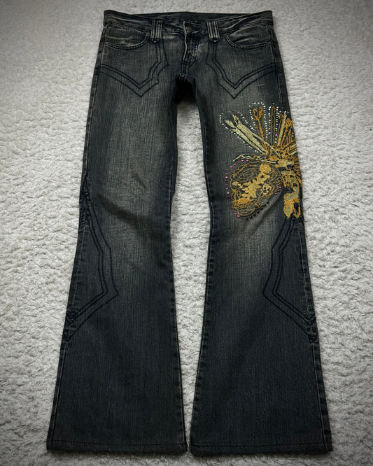 Tornado Mart Tribe Skull Embroidery Flared Jeans