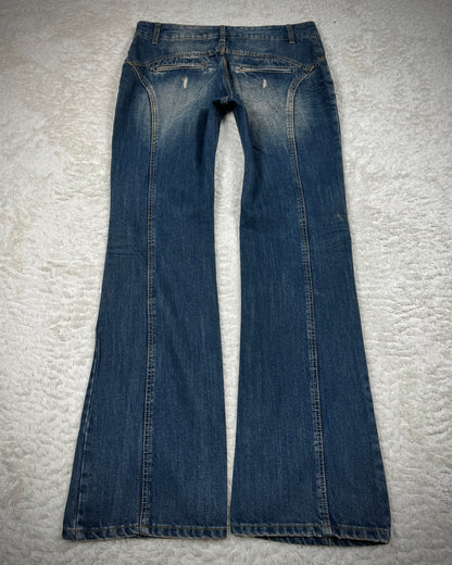 Fuga Lace Up Zipper Distressed Flared Jeans