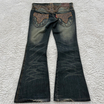 Tornado Mart Mud Wash Western Studded Flared Jeans