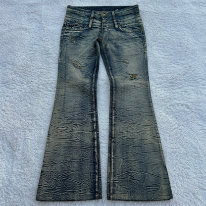 Agate Double Waist Pierced Mud Wash Flared Jeans