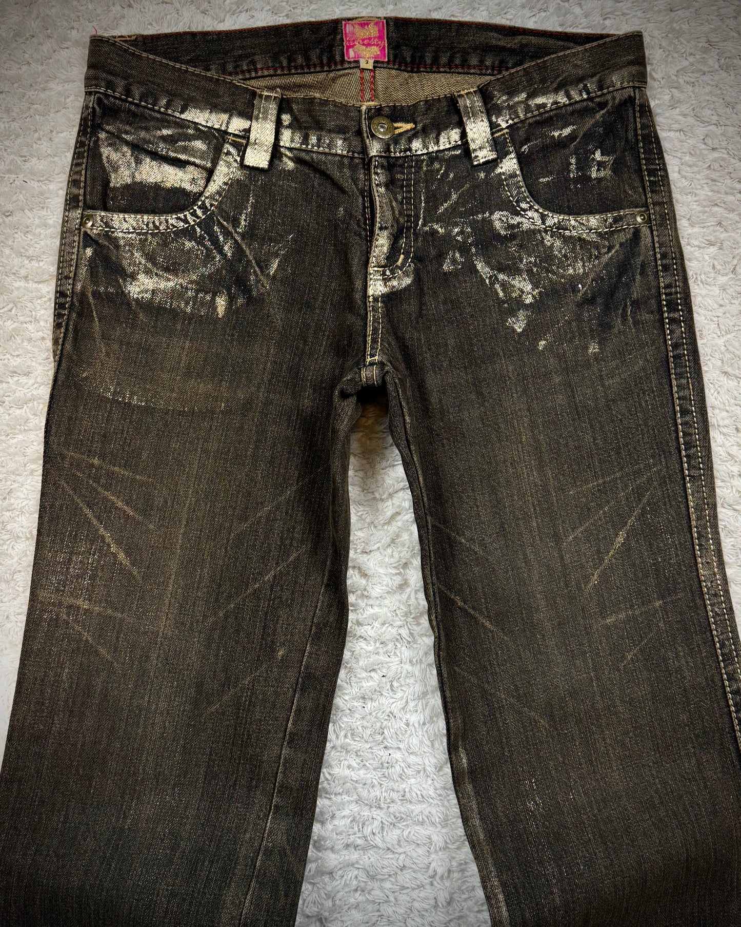 Chesty Gold Waxed Vintage Flared Jeans