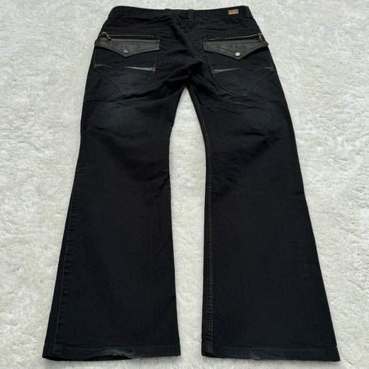 Nicole Club Leather Flap Pockets Flared Jeans