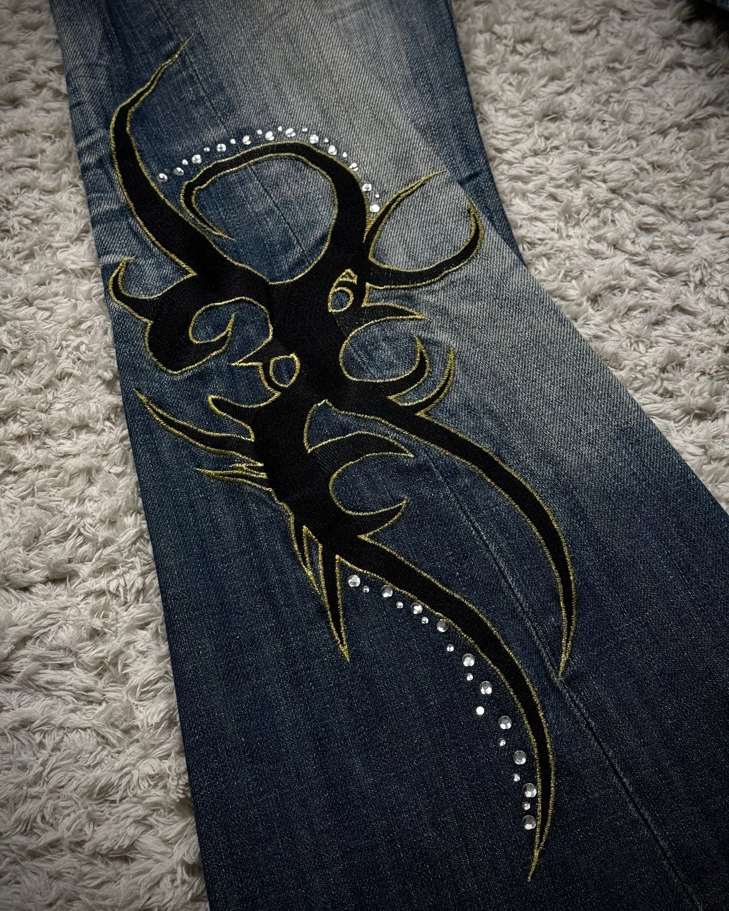Tornado Mart Tribal Embroidery Clawmarks Flared Jeans