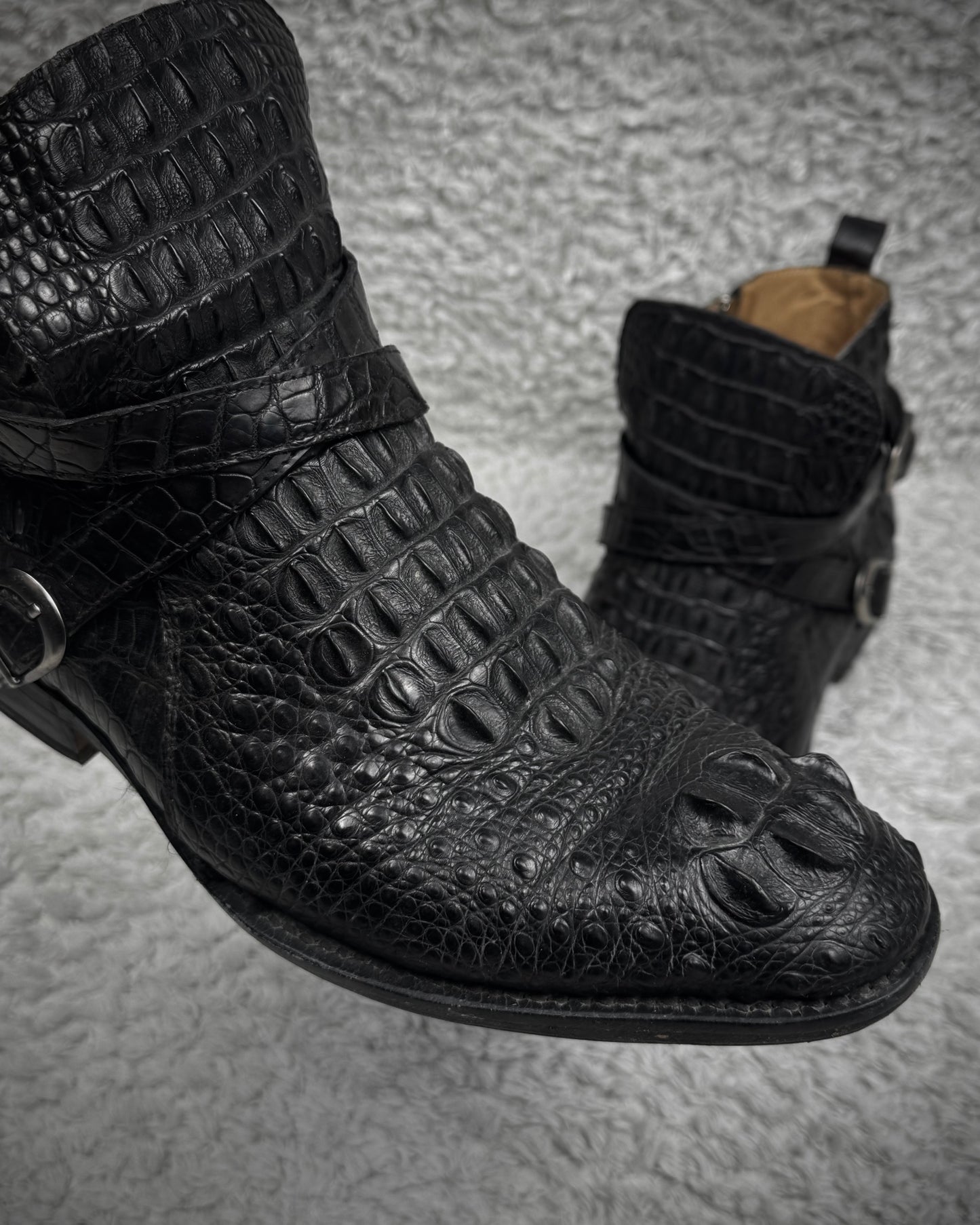 Belted Depth Sculpted Crocodile Leather Boots