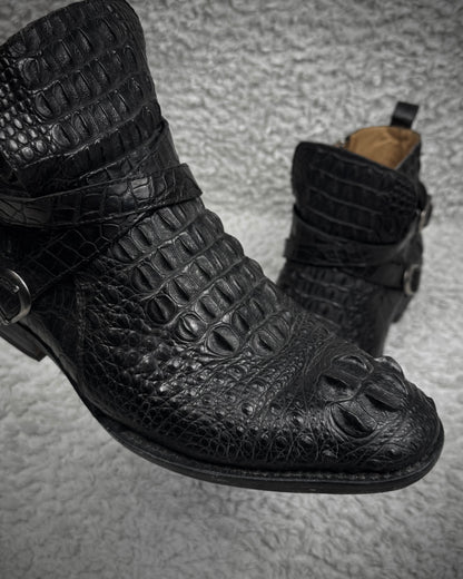 Belted Depth Sculpted Crocodile Leather Boots