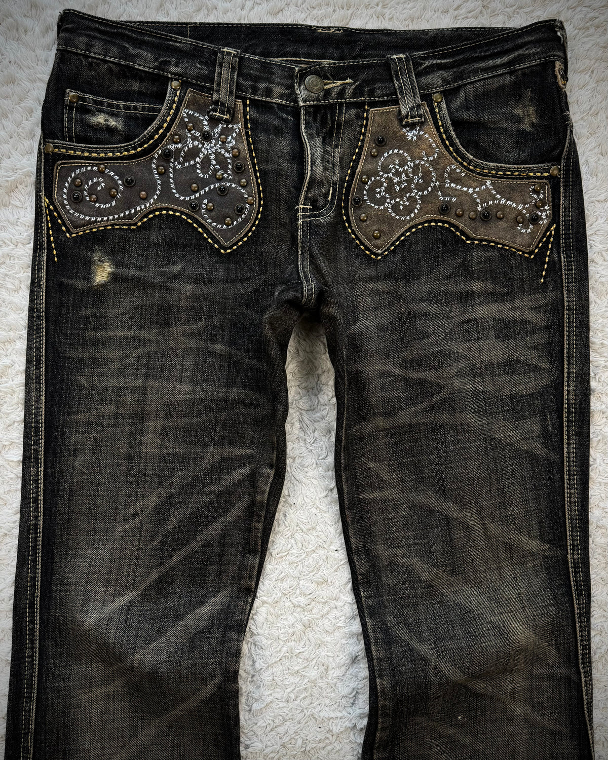 Tornado Mart Western Studded Python Flared Jeans