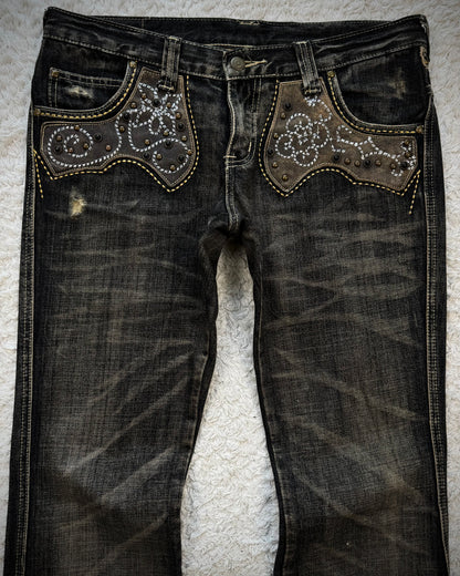Tornado Mart Western Studded Python Flared Jeans