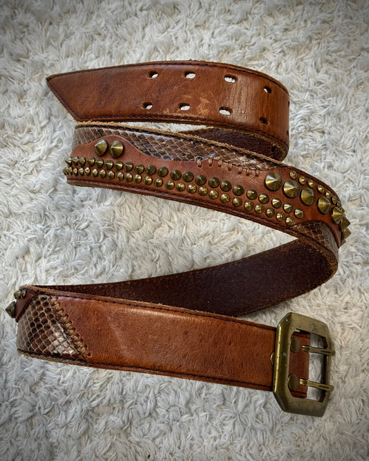 Huvrock Python Cone Studded Double Punched Leather Belt