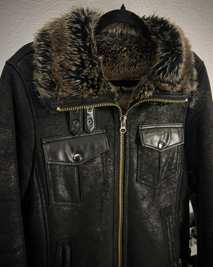 291295=HOMME Luster Textured Full Fur Jacket