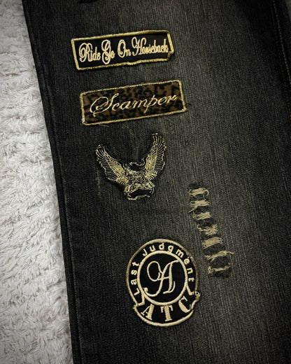 In The Attic Double Waisted Studded Lace Up Flared Jeans