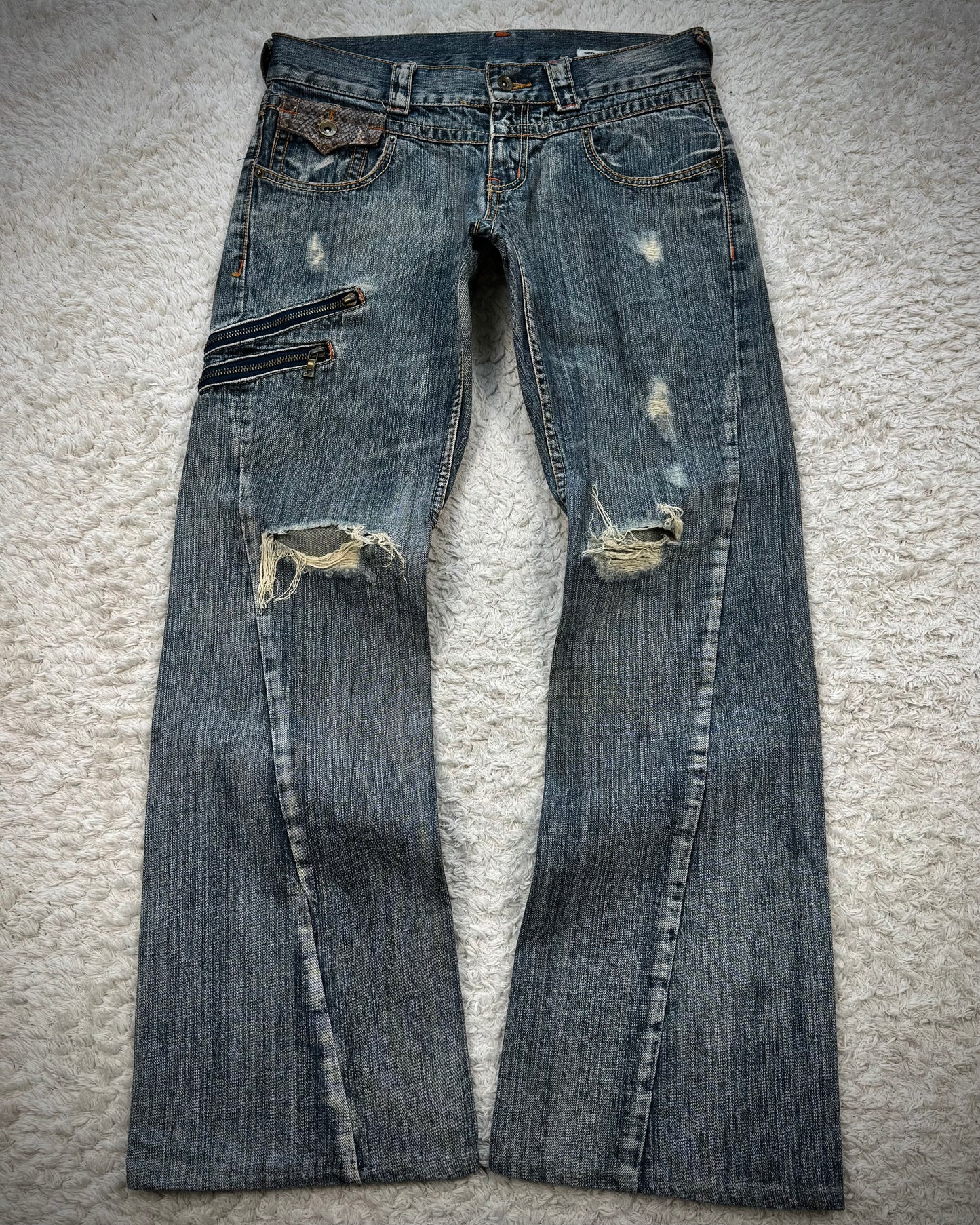 Semantic Design Python Pocket Detailed Spiral Flared Jeans