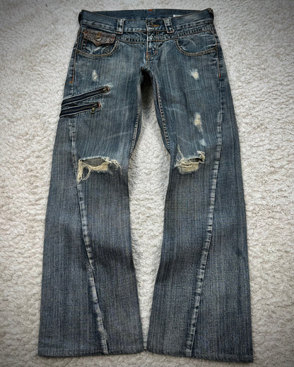 Semantic Design Python Pocket Detailed Spiral Flared Jeans