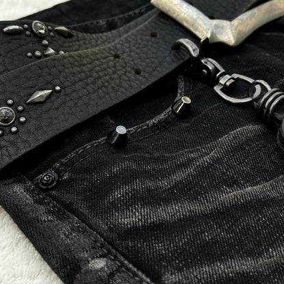 Fuga Silver Waxed Pierced Studded Flared Denim