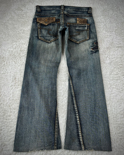 Semantic Design Mud Washed Python Detailed Flared Jeans