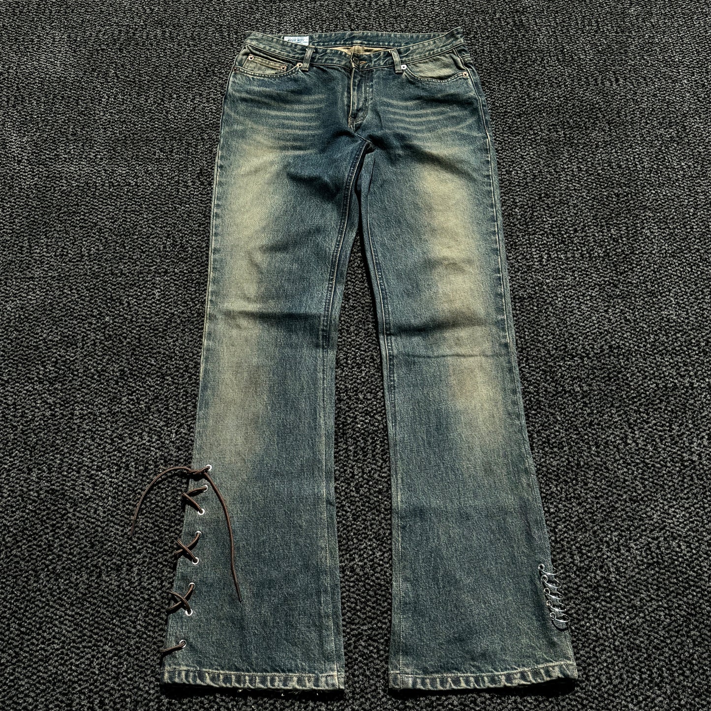 Blue Way Mud Wash Pierced Lace-Up Bootcut Denim