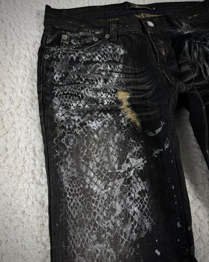 Midas Silver Python Waxed Fur Attachment Bootcut Jeans