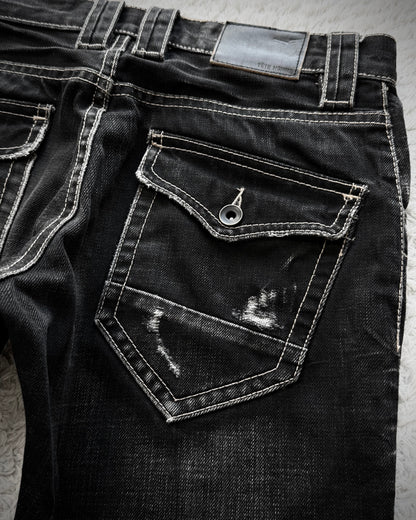 Tete Homme Repaired Distressing Whiskered Flared Jeans