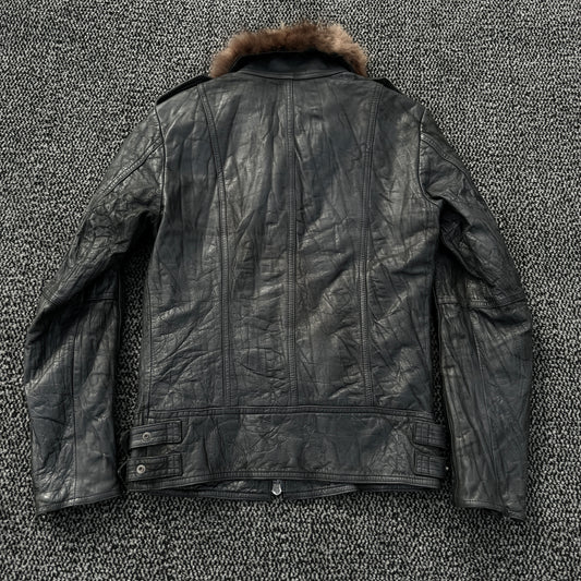 Shellac Textured Leather Fur Jacket