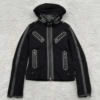 D.I.A. Hideable Hood Collar Leather Chrome Accented Jacket