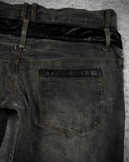 In The Attic Double Waisted Leather Detailed Lace Up Bootcut Jeans