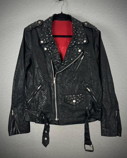 By The R Python Waxed Studded Biker Jacket