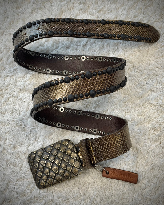 Diavlo Python Buckle & Textured Studded Leather Belt