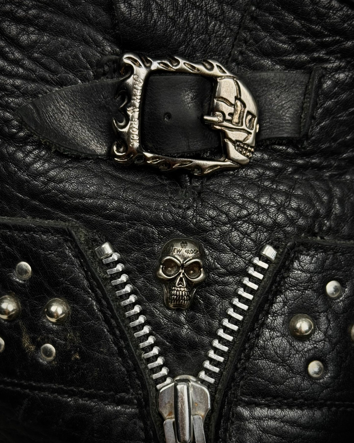 New Rock Steel Heel Studded Belted Leather Boots