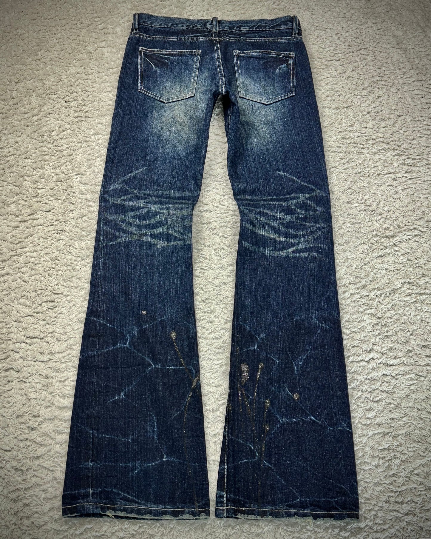 Travas Luster Splatter Clawmarks Washed Bootcut Denim