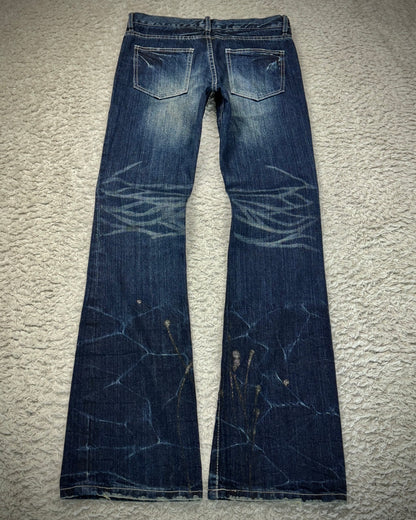 Travas Luster Splatter Clawmarks Washed Bootcut Denim