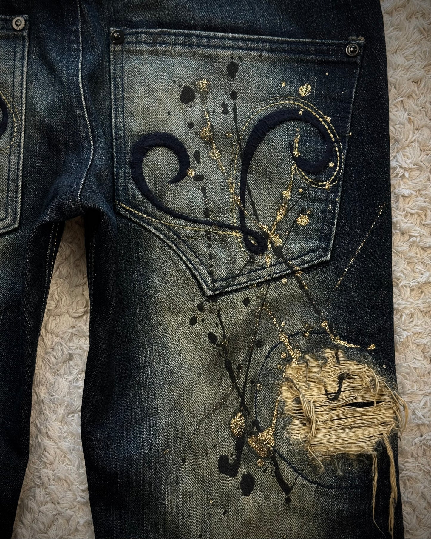 Lagust Mud Washed Gold Splatter Distressed Bootcut Denim